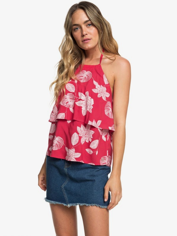 roxy, State Of Fun Ruffled Halter Top, BARBERRY FLOWER OF LOVE (mpt6) 0 State Of Fun Ruffled Halter Top Pink ERJWT03314 Roxy