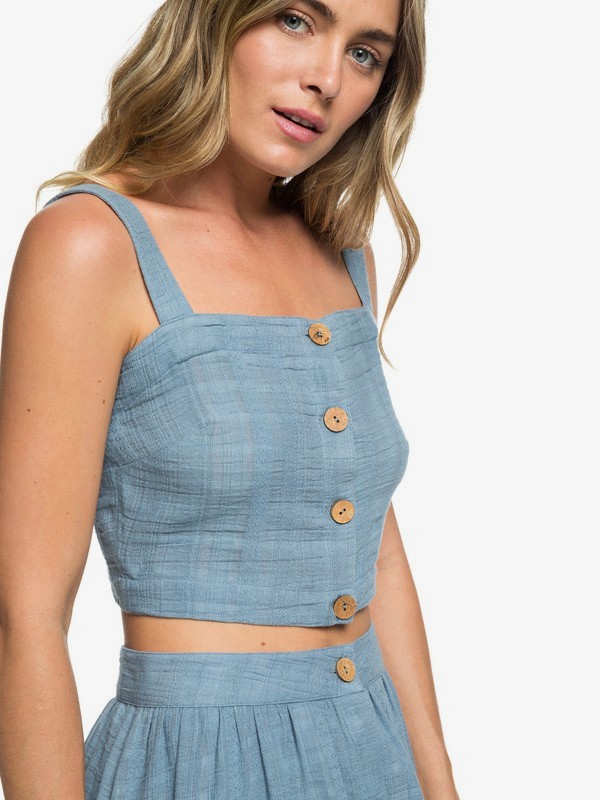 roxy, Ocean Groove Buttoned Crop Top, BLUE SHADOW (bkq0) 0 Ocean Groove Buttoned Crop Top Blue ERJWT03316 Roxy