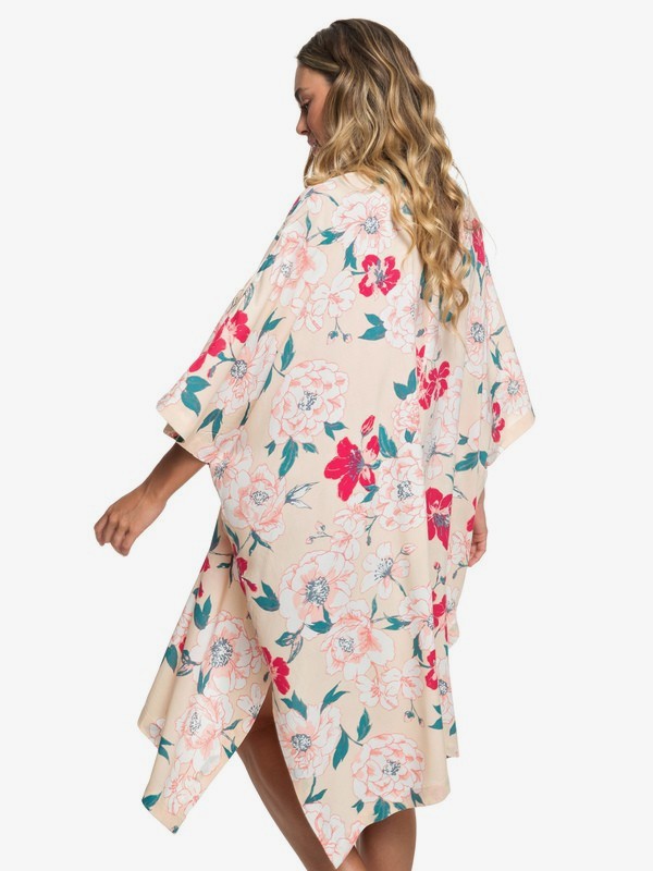 roxy, Fringe And Flower Mid-Length Kimono, IVORY CREAM NEW FLOWERS (tfm6) 0 Fringe And Flower Mid-Length Kimono Beige ERJWT03322 Roxy