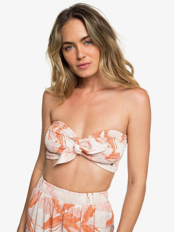 roxy, Honey Braided Hair - Top Bandeau con Frunces Elásticos y Nudo para Mujer, MARSHMALLOW JUNGLE BOOGIE (xwwn) 0 Honey Braided Hair - Top Bandeau con Frunces Elásticos y Nudo para Mujer Blanco ERJWT03326 Roxy