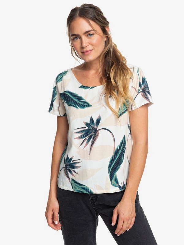 roxy, Darling Of Sorrento - Short Sleeve Top, SNOW WHITE LUNAR FLOWER (wbk6) 0 Darling Of Sorrento - Short Sleeve Top White ERJWT03333 Roxy