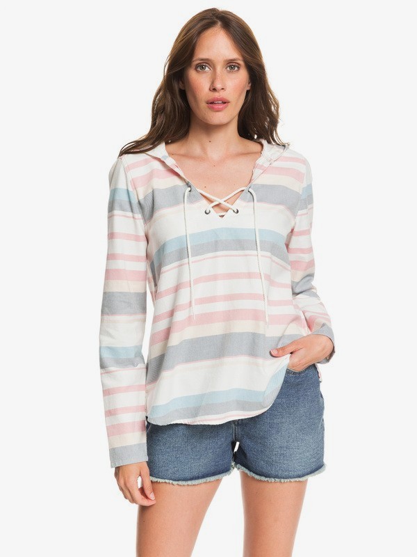 roxy, View Across The Hills Hooded Long Sleeve Poncho Shirt, SNOW WHITE RETRO HORIZONTAL (wbk1) 0 View Across The Hills Hooded Long Sleeve Poncho Shirt White ERJWT03334 Roxy