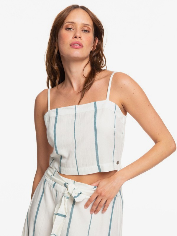roxy, Vespa Discover - Strappy Crop Top, SNOW WHITE THIN BOLD STRIPES (wbk4) 0 Vespa Discover - Strappy Crop Top Blanco ERJWT03348 Roxy