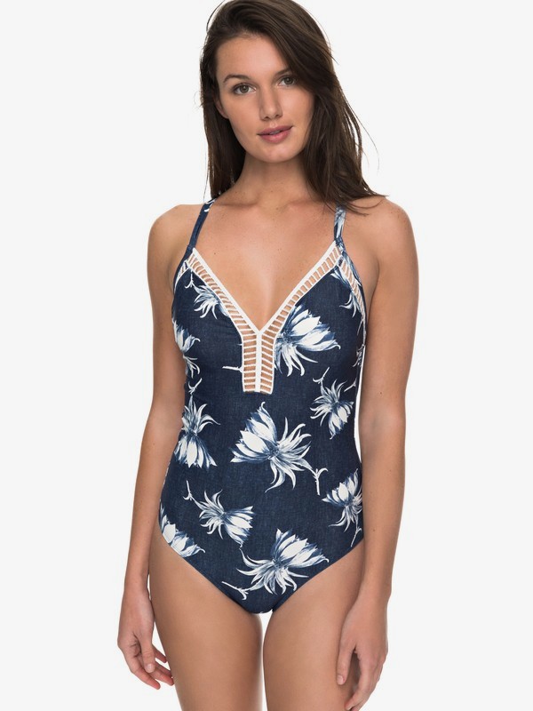 roxy, Hippy Hour One-Piece Swimsuit, DRESS BLUE SWIM CADAQUES FLOWE (btk7) 0 Hippy Hour One-Piece Swimsuit ERJX103093 Roxy