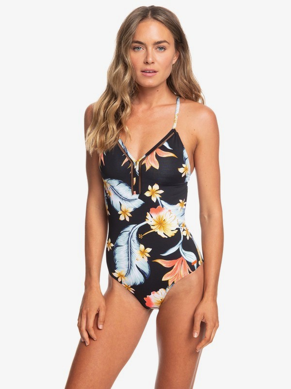 roxy, Dreaming Day One-Piece Swimsuit, ANTHRACITE TROPICAL LOVE SW (kvj7) 0 Dreaming Day One-Piece Swimsuit Black ERJX103174 Roxy