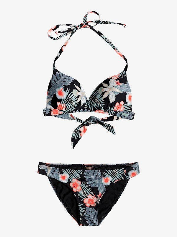roxy, Beach Classics - Conjunto de Bikini Triangular Moldeado para Mujer, ANTHRACITE TROPICALABABA SWIM (kvj8) 0 Beach Classics - Conjunto de Bikini Triangular Moldeado para Mujer Negro ERJX203330 Roxy