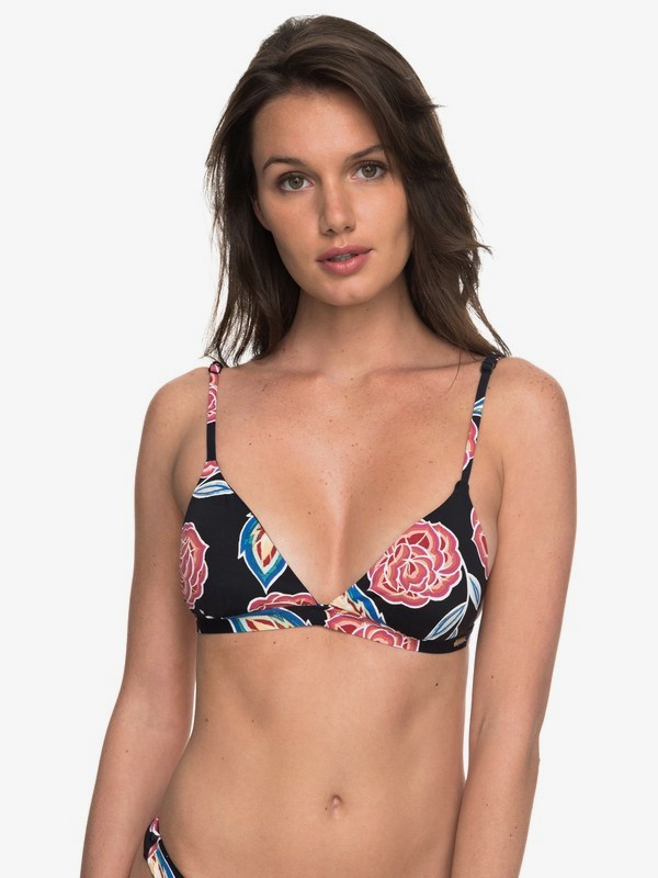roxy, Softly Love Reversible Fixed Tri Bikini Top, ANTHRACITE MEXICAN ROSES (kvj7) 0 Softly Love Reversible Fixed Tri Bikini Top Black ERJX303572 Roxy