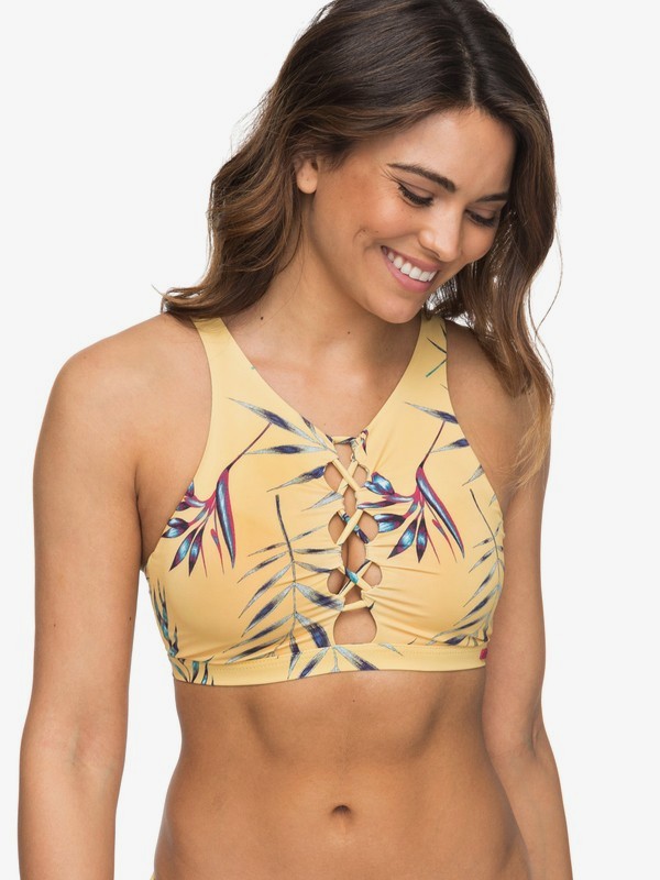 roxy, Softly Love Crop Bikini Top, BUFF YELLOW SWIM STORMY FLOWER (ygf6) 0 Softly Love Crop Bikini Top Yellow ERJX303679 Roxy