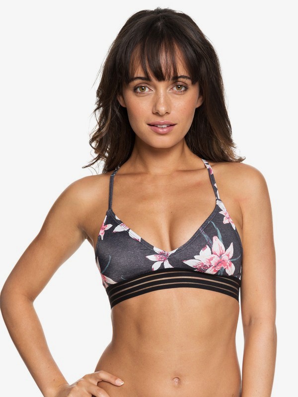 roxy, ROXY Fitness - Top bikini triangolare athletic da Donna, CHARCOAL HEATHER FLOWER FIELD (kpg7) 0 ROXY Fitness - Top bikini triangolare athletic da Donna Black ERJX303757 Roxy