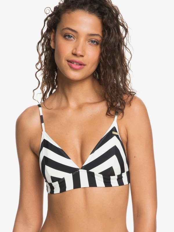 roxy, Beach Basic Fixed Tri Bikini Top, TRUE BLACK BIG SIMPLE STRIPE V (kvj4) 0 Beach Basic Fixed Tri Bikini Top Black ERJX303762 Roxy