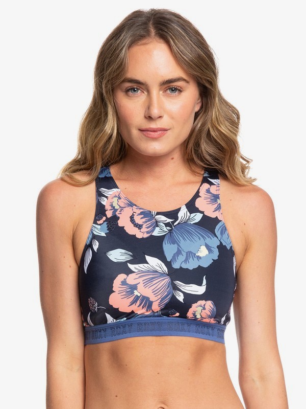 roxy, ROXY Fitness Crop Top Bikini Top, MED BLUE FULL FLOWERS SW (bte1) 0 ROXY Fitness Crop Top Bikini Top Blue ERJX303852 Roxy