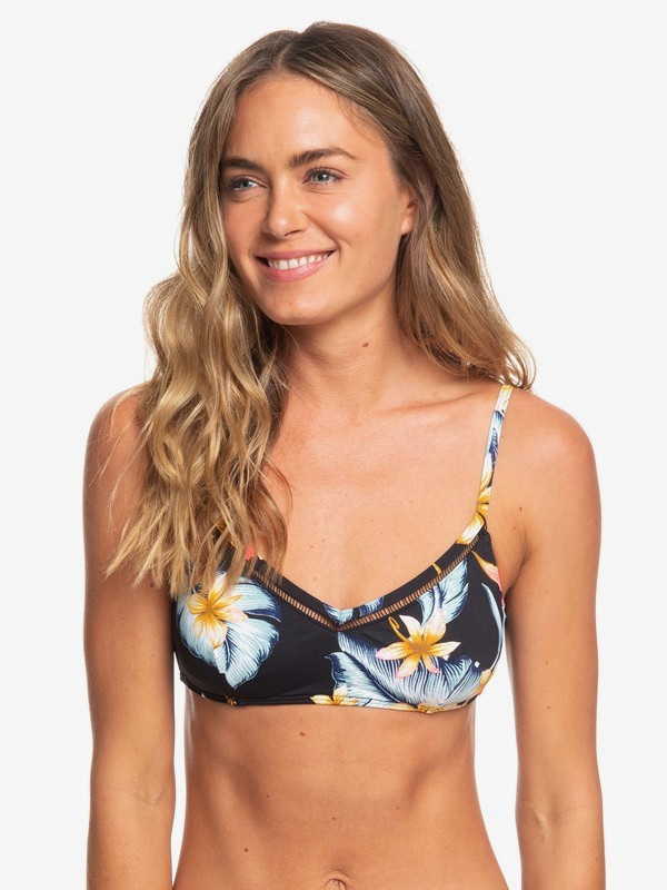 roxy, Dreaming Day Bralet Bikini Top, ANTHRACITE TROPICAL LOVE S (kvj6) 0 Dreaming Day Bralet Bikini Top Black ERJX303886 Roxy