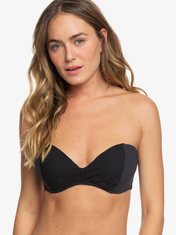 roxy, Garden Summers - Top de Bikini Bandeau Moldeado Copa D para Mujer, TRUE BLACK (kvj0) 0 Garden Summers - Top de Bikini Bandeau Moldeado Copa D para Mujer Negro ERJX303933 Roxy