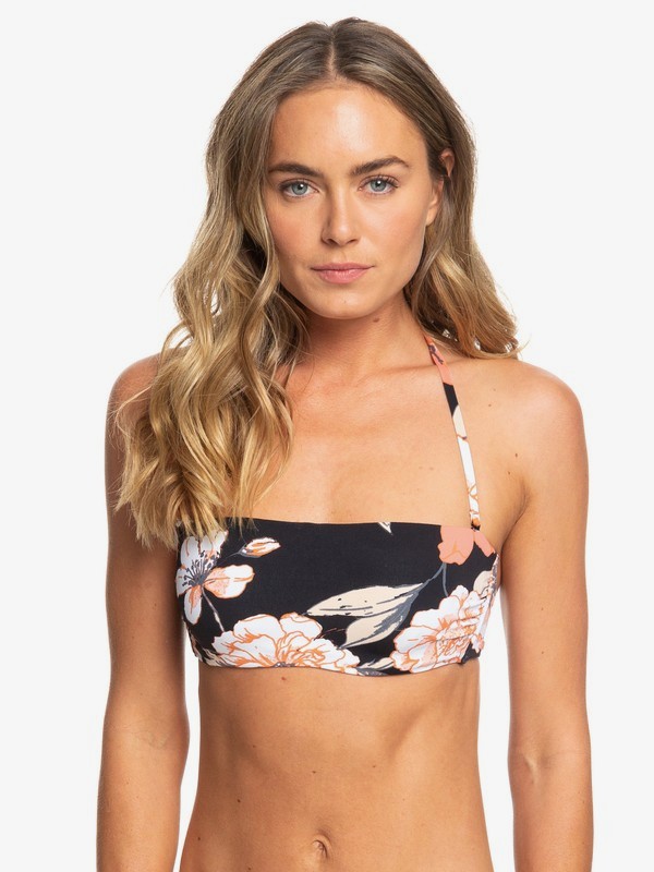 roxy, Beach Classics Underwired Bandeau Bikini Top, ANTHRACITE S NEW FLOWERS (kvj7) 0 Beach Classics Underwired Bandeau Bikini Top Black ERJX303936 Roxy