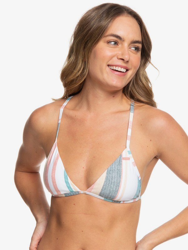 roxy, Printed Beach Classics Fixed Tri Bikini Top, BRIGHT WHITE S RETRO VERTICAL (wbb4) 0 Printed Beach Classics Fixed Tri Bikini Top White ERJX303966 Roxy