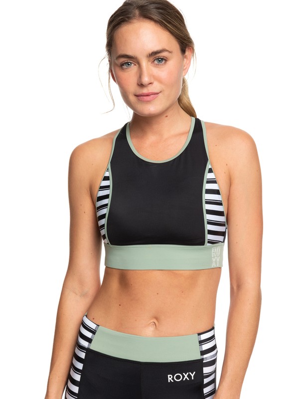 roxy, ROXY Fitness - Haut de bikini Crop Top pour Femme, TRUE BLACK BEETLE STRIPES (kvj5) 0 ROXY Fitness - Haut de bikini Crop Top pour Femme Noir ERJX303976 Roxy