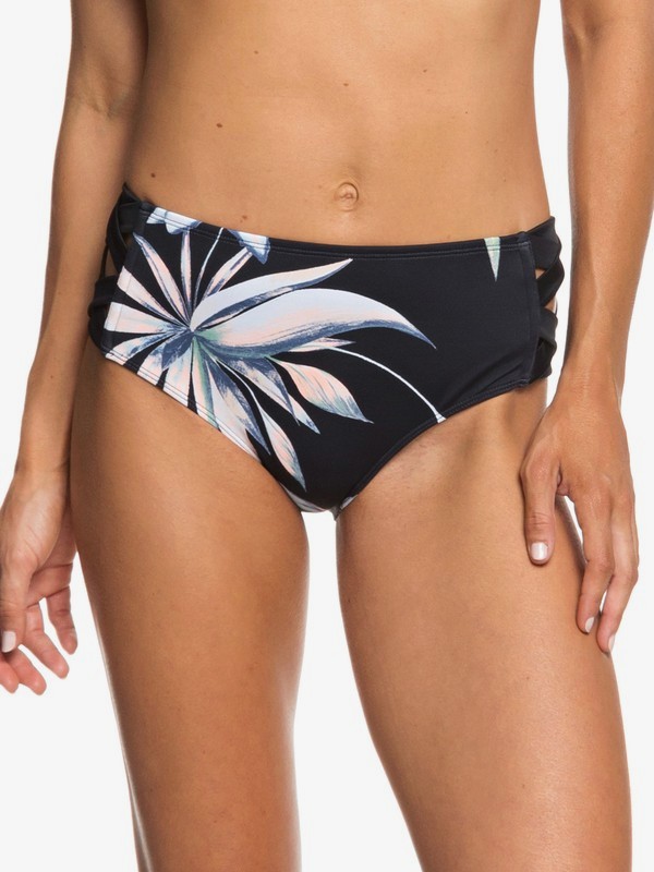 roxy, Find Your Wild Mid-Waist Bikini Bottoms, TRUE BLK DELICATE FLOWERS S (kvj7) 0 Find Your Wild Mid-Waist Bikini Bottoms Black ERJX403661 Roxy