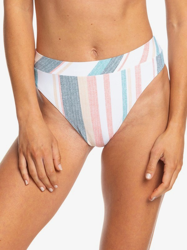 roxy, Printed Beach Classics - Mid Waist Bikini Bottoms, BRIGHT WHITE S RETRO VERTICAL (wbb4) 0 Printed Beach Classics - Mid Waist Bikini Bottoms White ERJX403780 Roxy