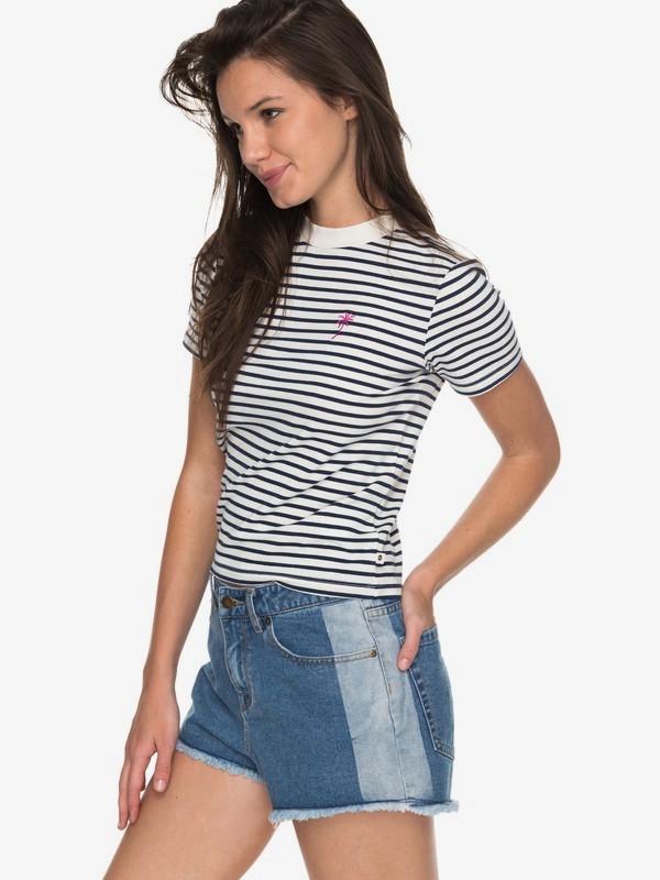 roxy, Volcano Sense Palmito High Neck Tee, MARSHMALLOW CLASSIC STRIPE VOL (wbt5) 0 Volcano Sense Palmito High Neck Tee ERJZT04137 Roxy