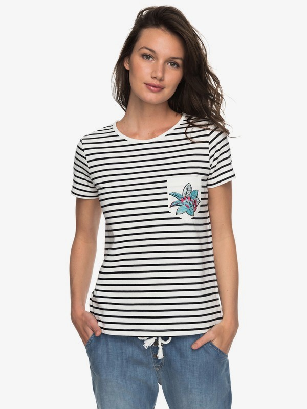 roxy, Bahamas Cottage A - Camiseta para Mujer, ANTHRACITE BASIC BICO STRIPES (kvj3) 0 Bahamas Cottage A - Camiseta para Mujer Negro ERJZT04180 Roxy