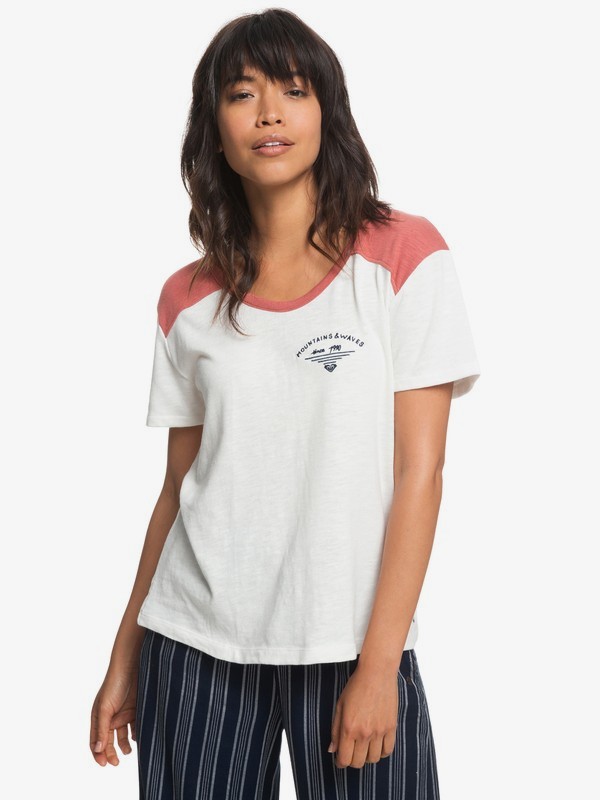 roxy, My Favorite Thing B - T-shirt col rond pour Femme, MARSHMALLOW/WITHERED ROSE (xwwm) 0 My Favorite Thing B - T-shirt col rond pour Femme Blanc ERJZT04336 Roxy
