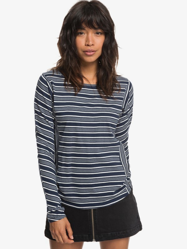 roxy, Song For You - T shirt manches longues col rond pour Femme, DRESS BLUES HORIZONTAL STRIPES (xbbw) 0 Song For You - T shirt manches longues col rond pour Femme Bleu ERJZT04342 Roxy