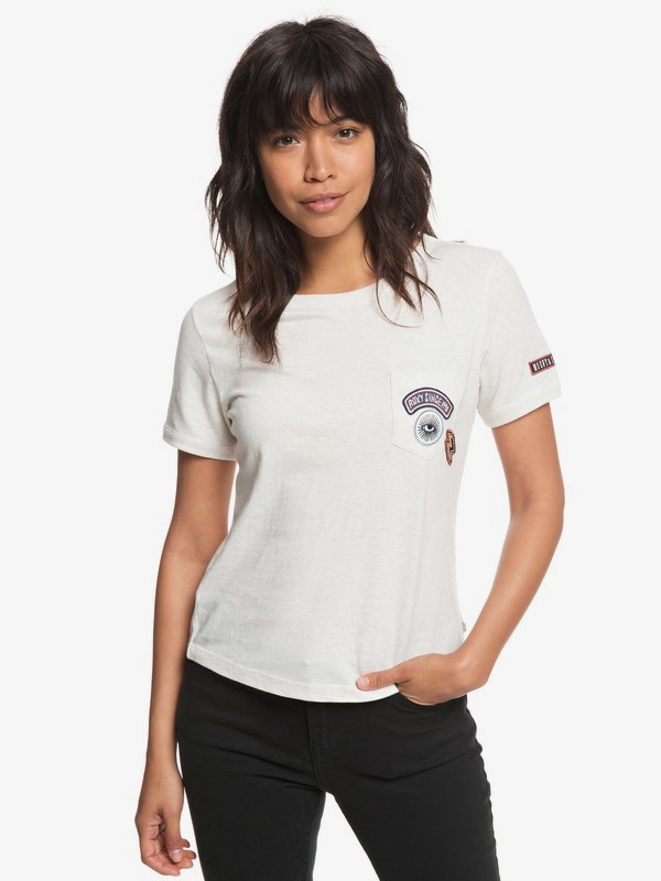 roxy, Frosty Garden - T-shirt avec poche pour Femme, MARSHMALLOW (wbt0) 0 Frosty Garden - T-shirt avec poche pour Femme Blanc ERJZT04360 Roxy