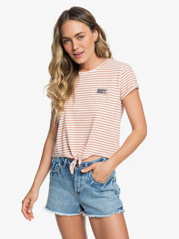 roxy, Magical Sunset Tie-Front Tee, CAMELIAN EAST STRIPES (nkw3) 0 Magical Sunset Tie-Front Tee Orange ERJZT04574 Roxy