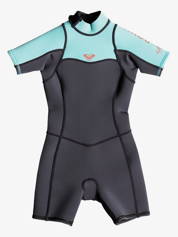 roxy, 2/2mm Syncro Series - Short Sleeve Back Zip FLT Springsuit for Girls 2-7, DEEP GREY/GLICER BLUE (xggb) 0 2/2mm Syncro Series - Short Sleeve Back Zip FLT Springsuit for Girls 2-7 Green ERLW503001 Roxy
