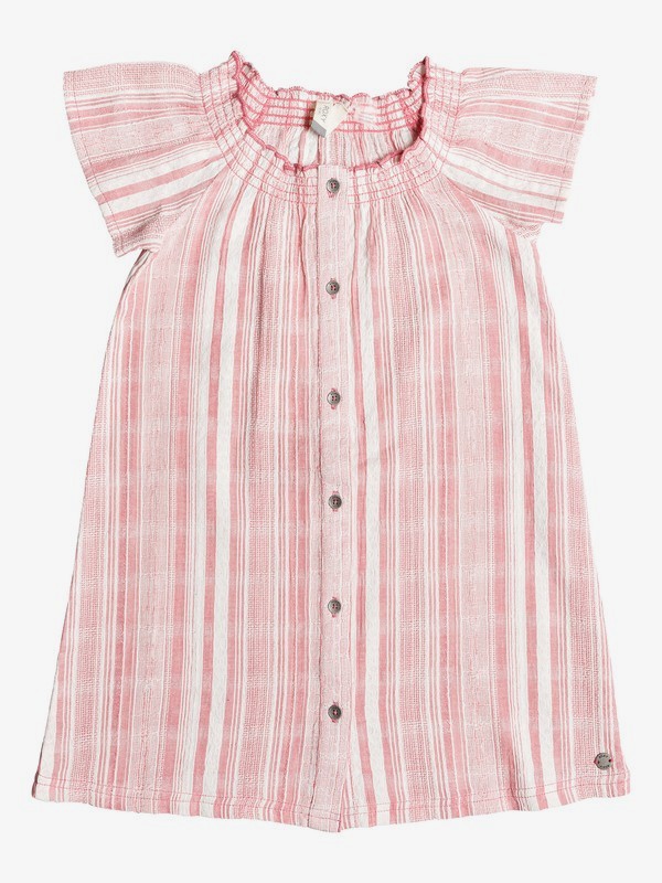 roxy, Girl's 2-6 Last Day Short Sleeve Buttoned Dress, SUNKIST CORAL SUMY STRIPE (mjv3) 0 Girl's 2-6 Last Day Short Sleeve Buttoned Dress Pink ERLWD03061 Roxy