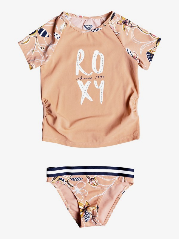 roxy, Girl's 2-6 Let's Be ROXY Short Sleeve UPF 50 Rash Guard Set, CORAL ALMOND (mgl0) 0 Girl's 2-6 Let's Be ROXY Short Sleeve UPF 50 Rash Guard Set Pink ERLWR03084 Roxy