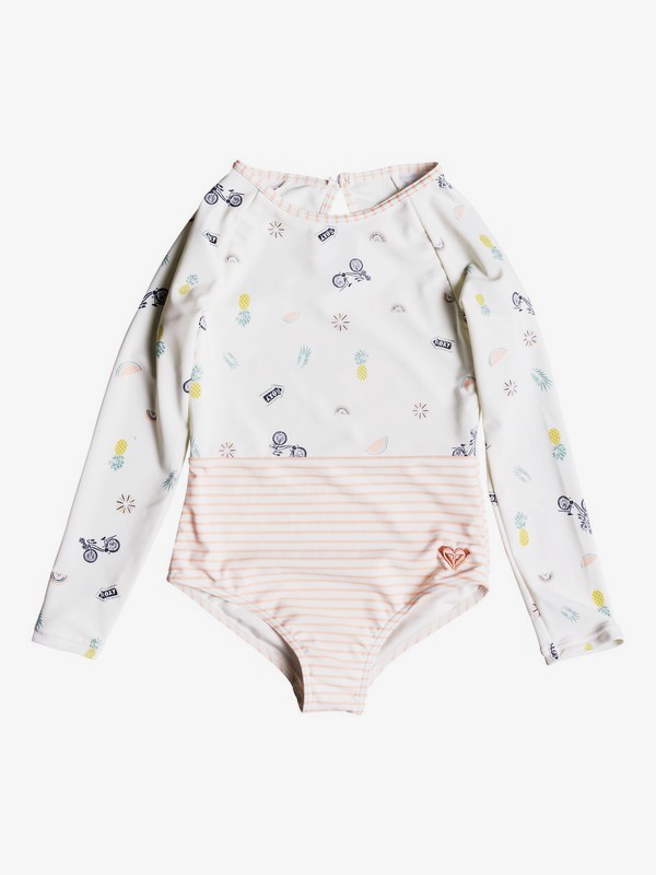 roxy, Girl's 2-6 Come On Board Long Sleeve UPF 50 One-Piece Rashguard, MARSHMALLOW BIKE RIDE (wbt6) 0 Girl's 2-6 Come On Board Long Sleeve UPF 50 One-Piece Rashguard White ERLWR03088 Roxy