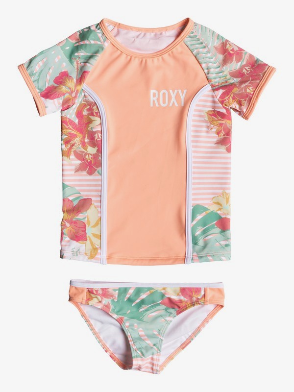 roxy, Girl's 2-6 Lush Florals Short Sleeve UPF 50 Rashguard Set, SOUFFLE (mfg0) 0 Girl's 2-6 Lush Florals Short Sleeve UPF 50 Rashguard Set Pink ERLWR03095 Roxy