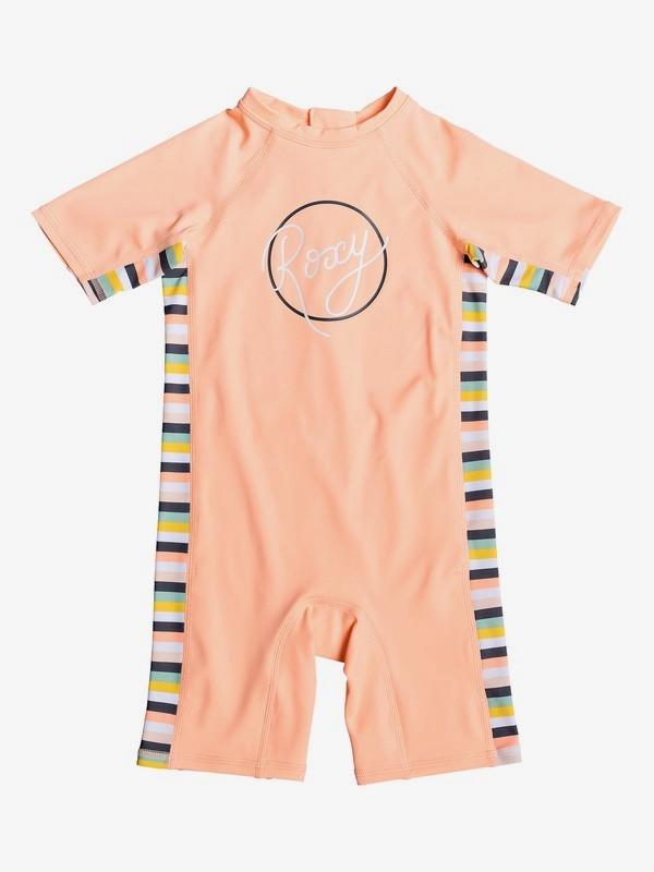 roxy, Girl's 2-6 Girl Lets Go Surfing Short Sleeve UPF 50 One-Piece Rashguard, SALMON CANDY STRIPES (mfg3) 0 Girl's 2-6 Girl Lets Go Surfing Short Sleeve UPF 50 One-Piece Rashguard Pink ERLWR03103 Roxy