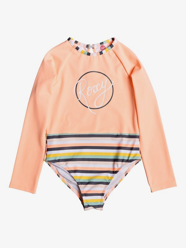 roxy, Girl's 2-6 Girl Lets Go Surfing Long Sleeve UPF 50 One-Piece Swimsuit, SALMON CANDY STRIPES (mfg3) 0 Girl's 2-6 Girl Lets Go Surfing Long Sleeve UPF 50 One-Piece Swimsuit Pink ERLWR03109 Roxy