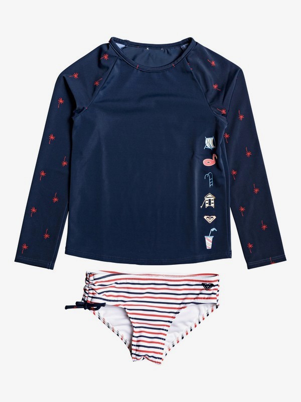 roxy, Girl's 2-6 Chasing Love Long Sleeve UPF 50 Rashguard Set, DRESS BLUES PALMITO (btk6) 0 Girl's 2-6 Chasing Love Long Sleeve UPF 50 Rashguard Set Blue ERLWR03113 Roxy
