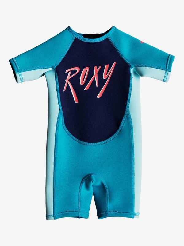 roxy, Girl's 2-6 Toddlers 1.5mm Syncro Short Sleeve Back Zip Springsuit, AQUA/GLICER BLUE (xbbb) 0 Girl's 2-6 Toddlers 1.5mm Syncro Short Sleeve Back Zip Springsuit Blue EROW503002 Roxy