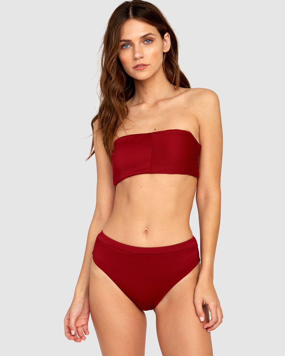 red high rise bikini bottoms