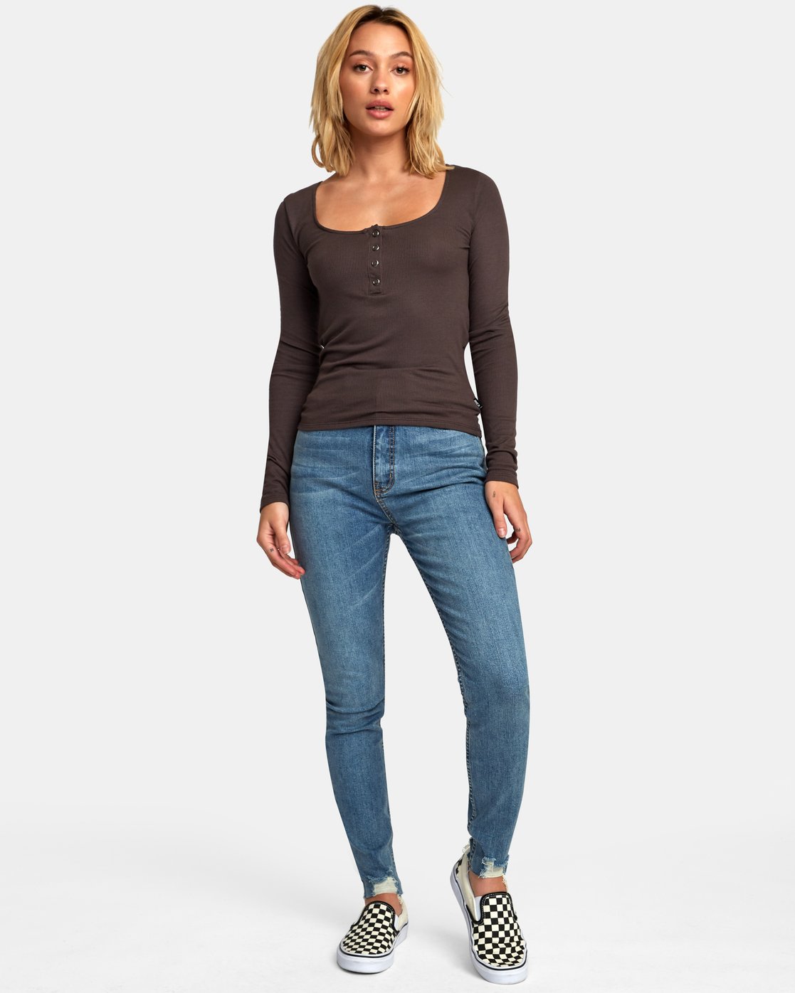 RVCA Womens Guarded Ribbed Long Sleeve Top