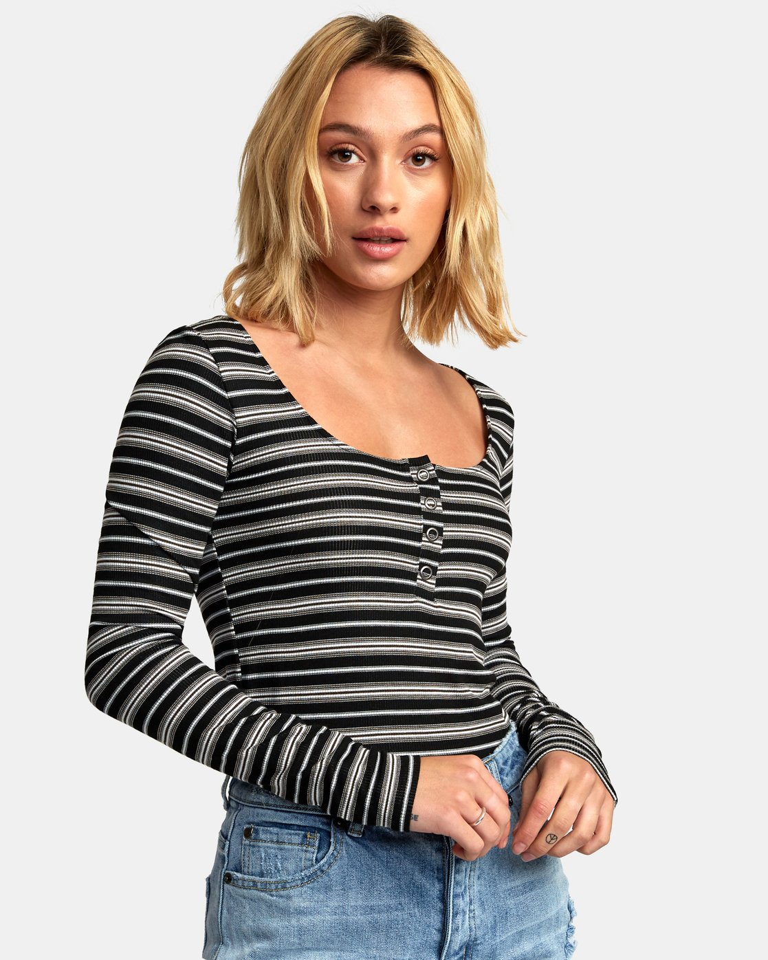 RVCA Womens Guarded Ribbed Long Sleeve Top