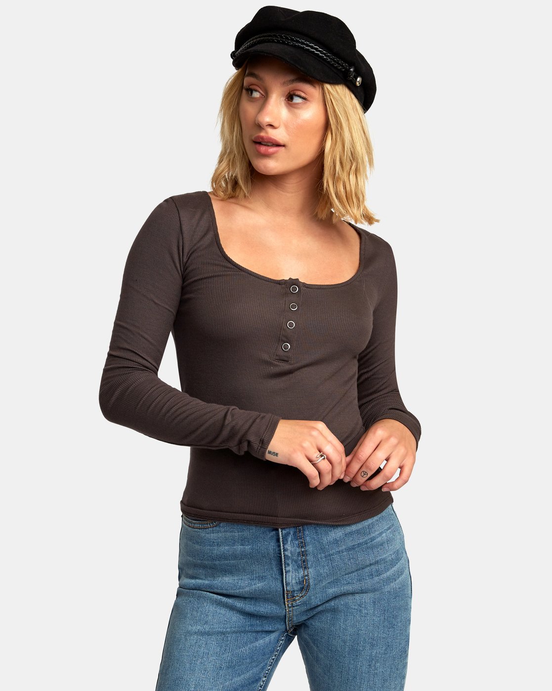 RVCA Womens Guarded Ribbed Long Sleeve Top