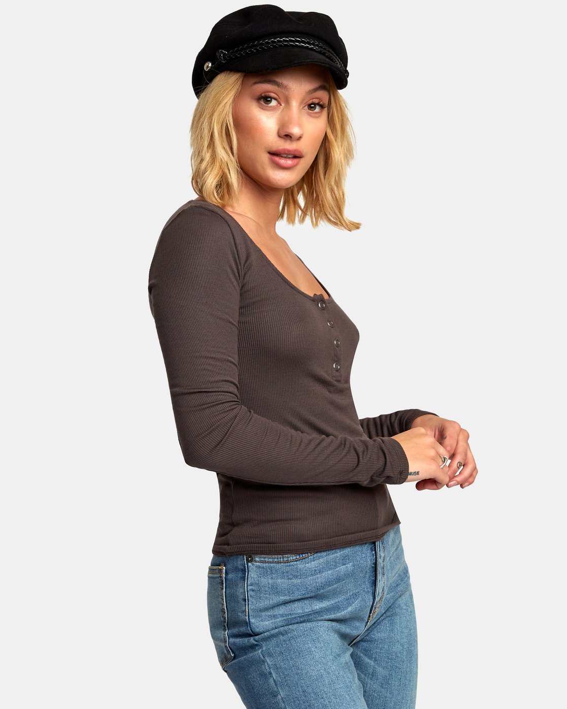 RVCA Womens Guarded Ribbed Long Sleeve Top