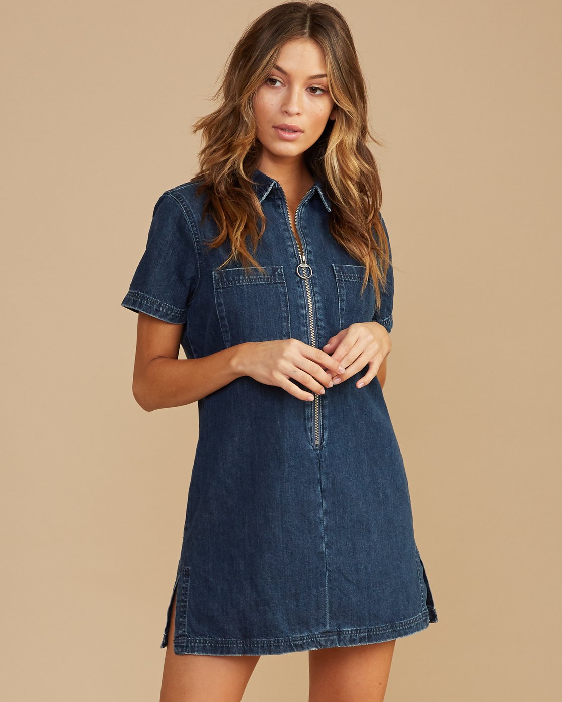 denim zip dress