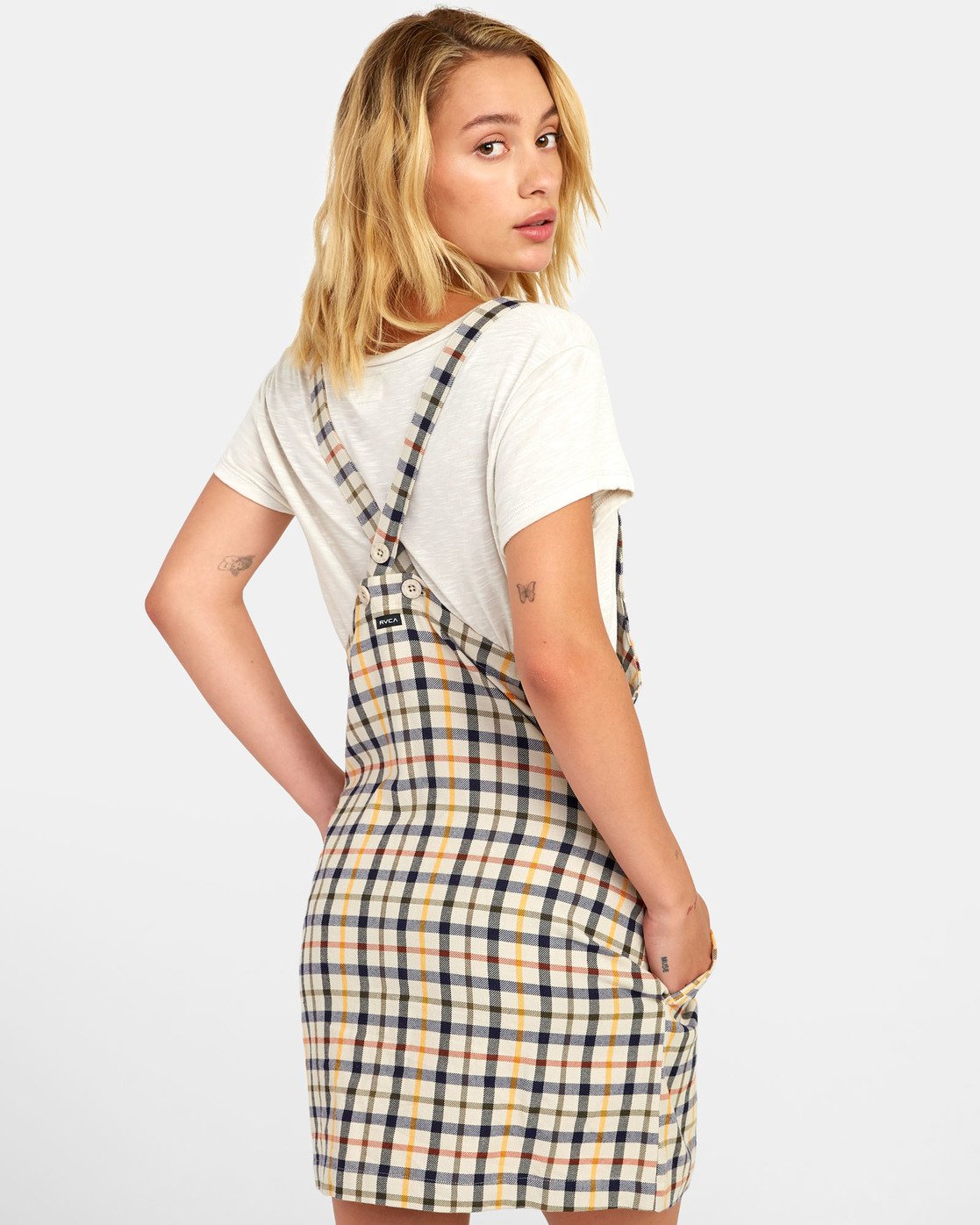 checkered overall dress