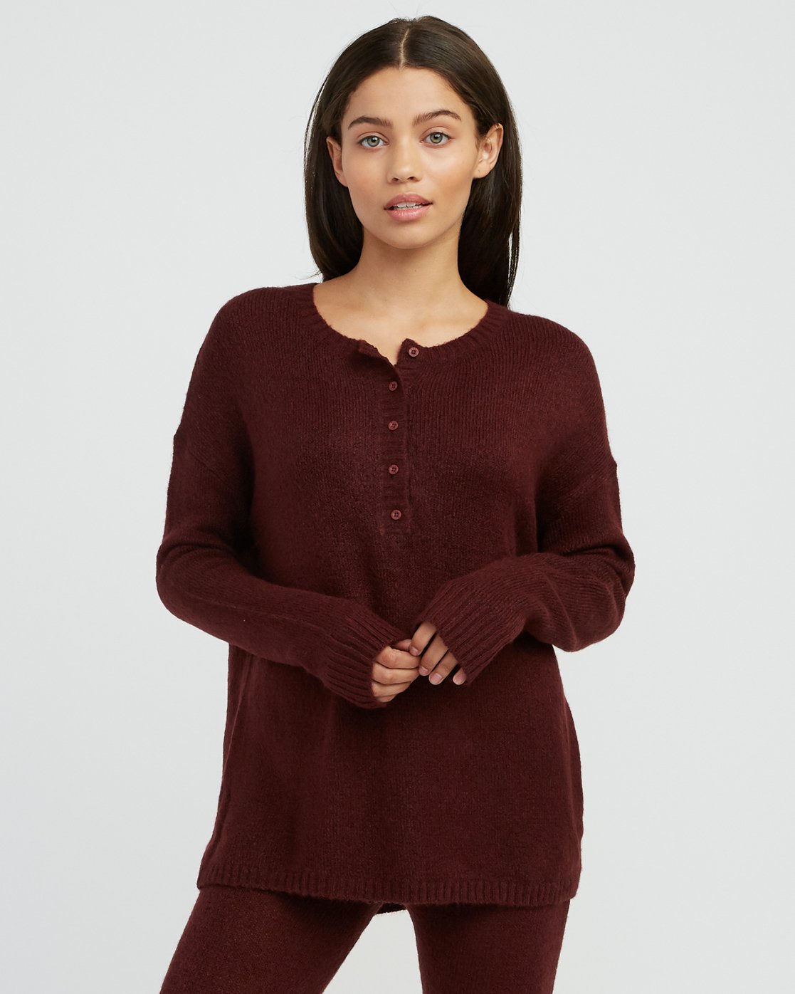 womens cozy henley sweatshirt