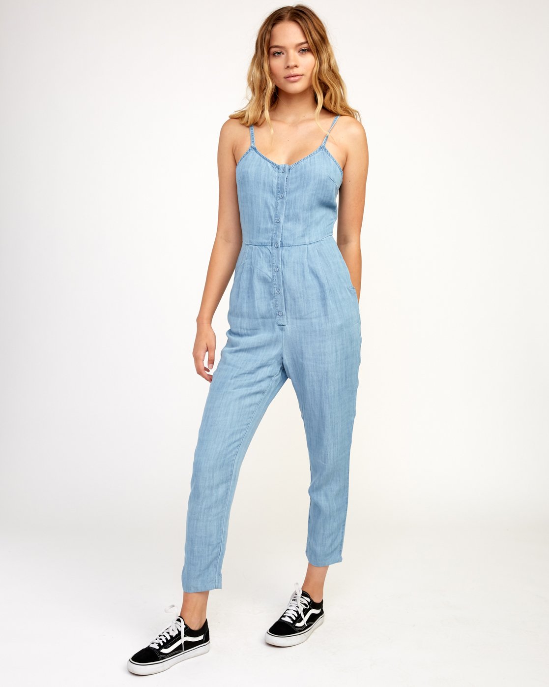 chambray romper womens