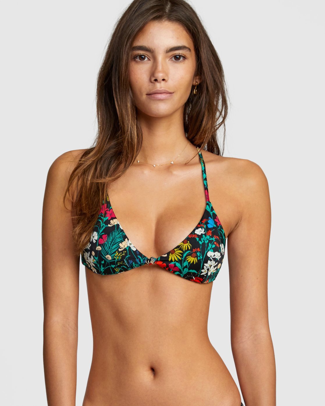 rib frill trim knot front bikini top