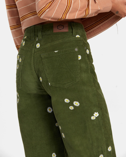 7 Coco Embroidered - Wide Leg Trousers for Women Green AVJNP00268 RVCA