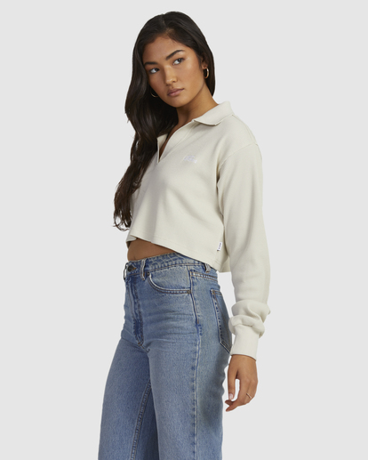 3 Waffle - Long Sleeve Cropped Polo T-Shirt for Women White UVJKT00191 RVCA