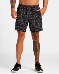 rvca, VA Sport Yogger Stretch 17" - Short performance pour Homme, BLACK GRID (wbbe) VA Sport Yogger Stretch 17" - Performance Shorts for Men V201TRYS
